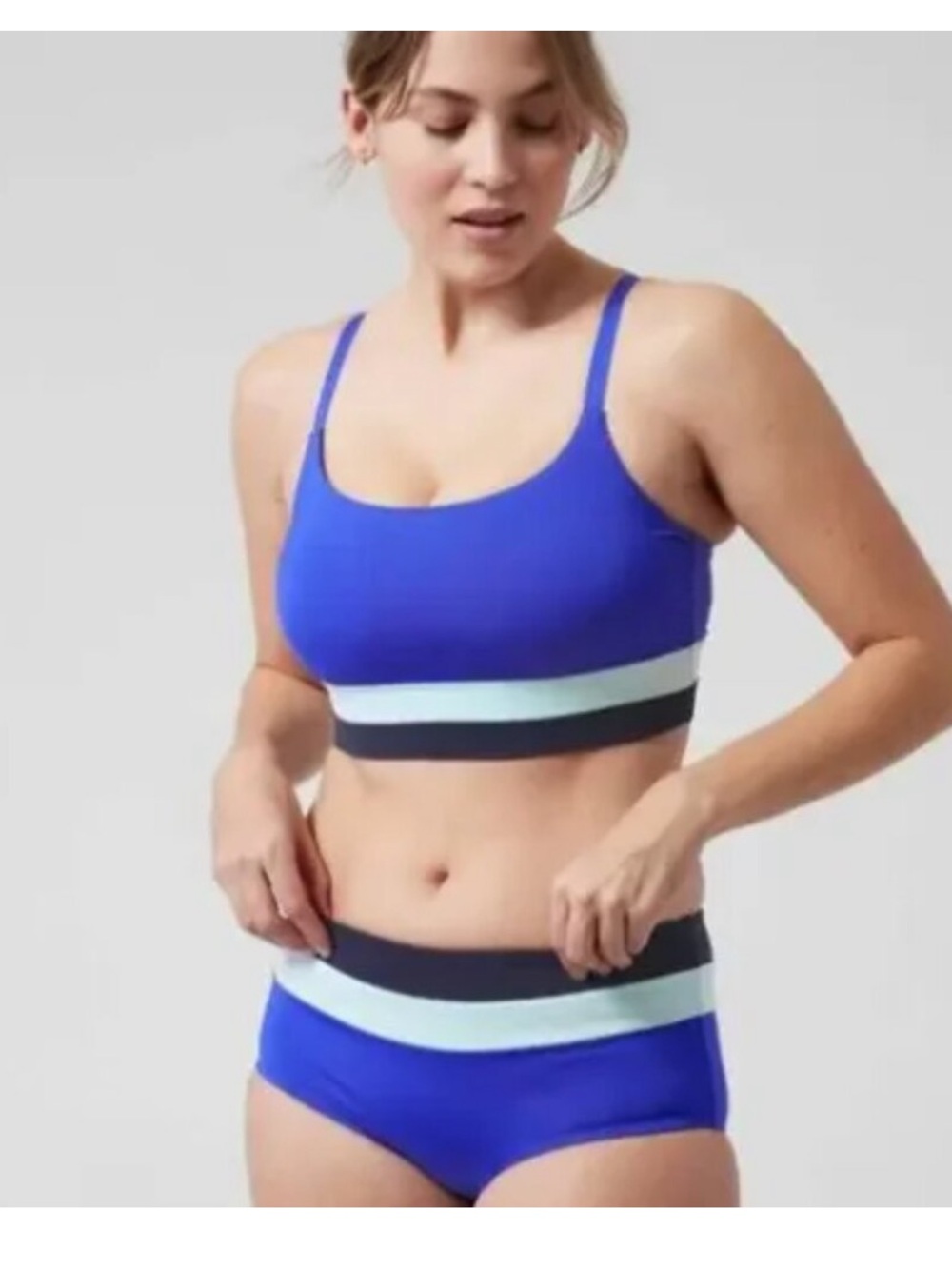 Athleta Blue Striped Wireless Bralette & Hipster Set